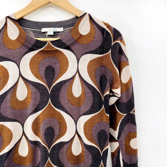 Boden 6 brown Modern Print Wool Crewneck Sweater - Picture 1 of 5